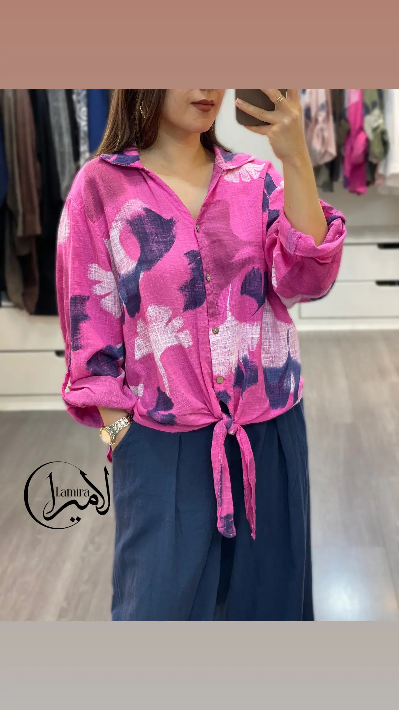 شومیز لینن ایتالیایی جلو گره ای ❌طرح موج